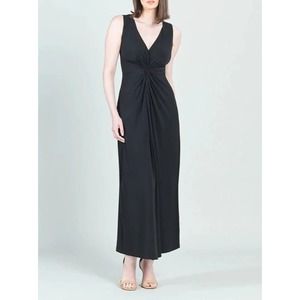 Clara Sunwoo Womens Size L V-Neck Black Maxi Dress Center Slit Sleeveless NEW